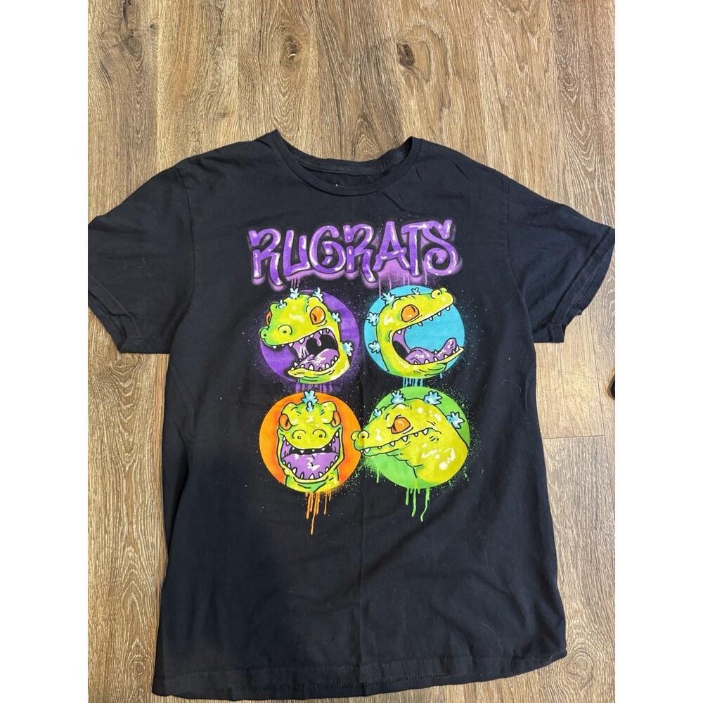 Nickelodeon Rugrats Reptar T-Shirt Size Small Black Graphic Tee Cartoon Show